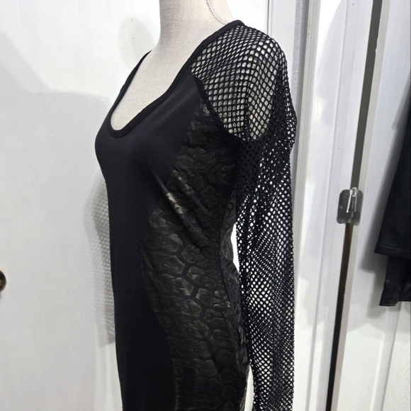 Nicki Minaj Black Mesh Sleeve Dress Bodycon Side Print Detail Sz Large - Picture 12 of 12